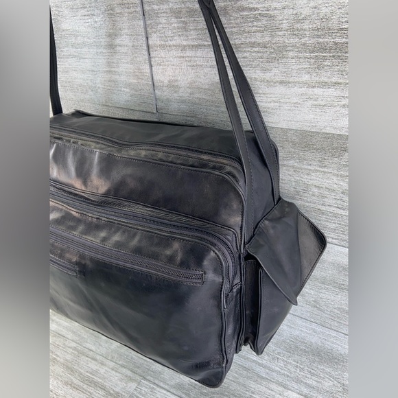 DunHill Leather Black Computer Shoulder Work Business Bag Messenger France Zip - Picture 3 of 16